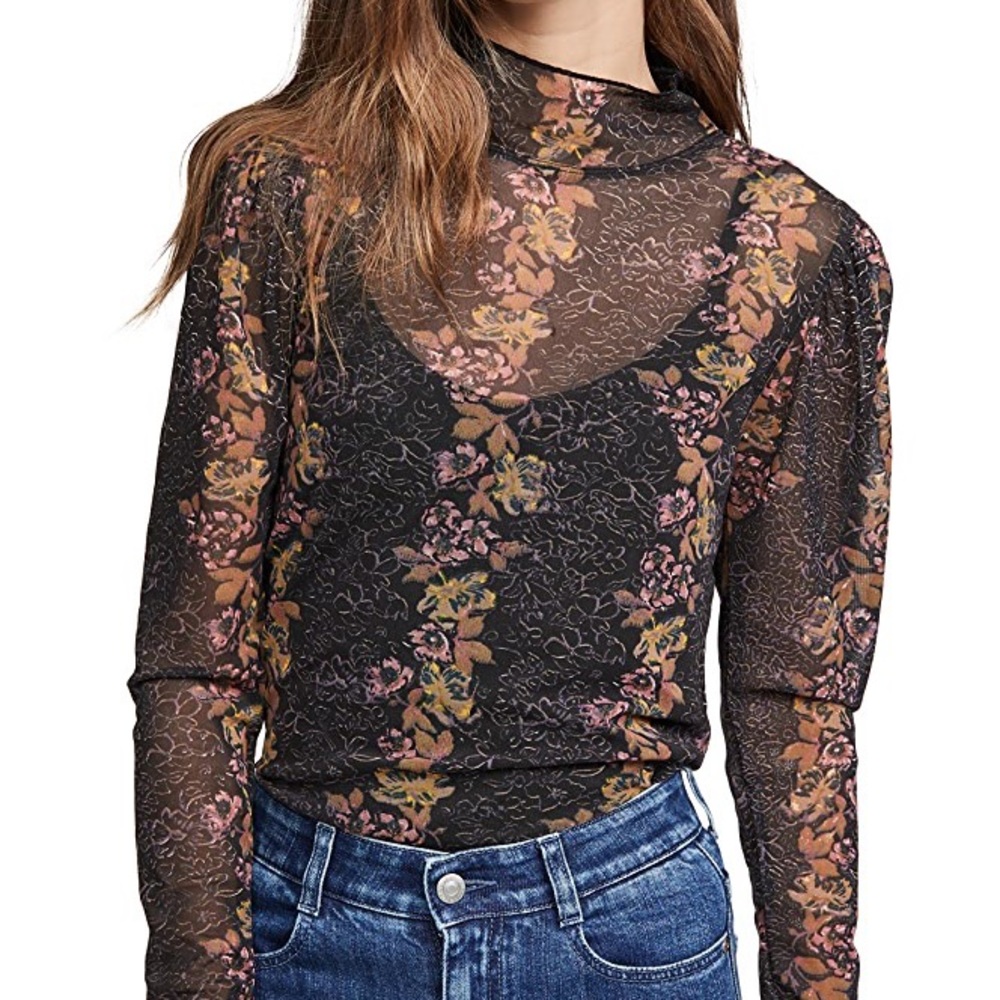 Free People Sheer Mock Neck Top